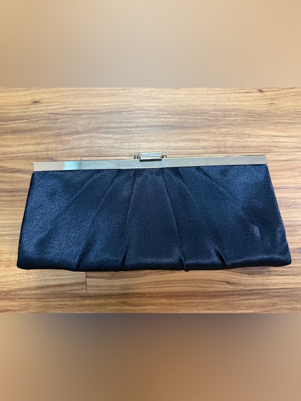 Jessica McClintock Navy Blue Satin Pleated Evening Clutch Bag Prom Wedding Purse